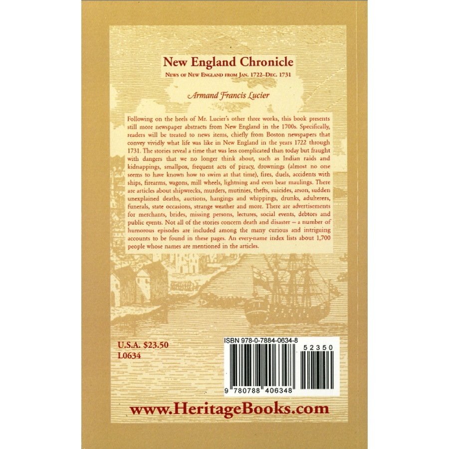 New England Chronicle: News of New England from January 1722-December 1731 back cover