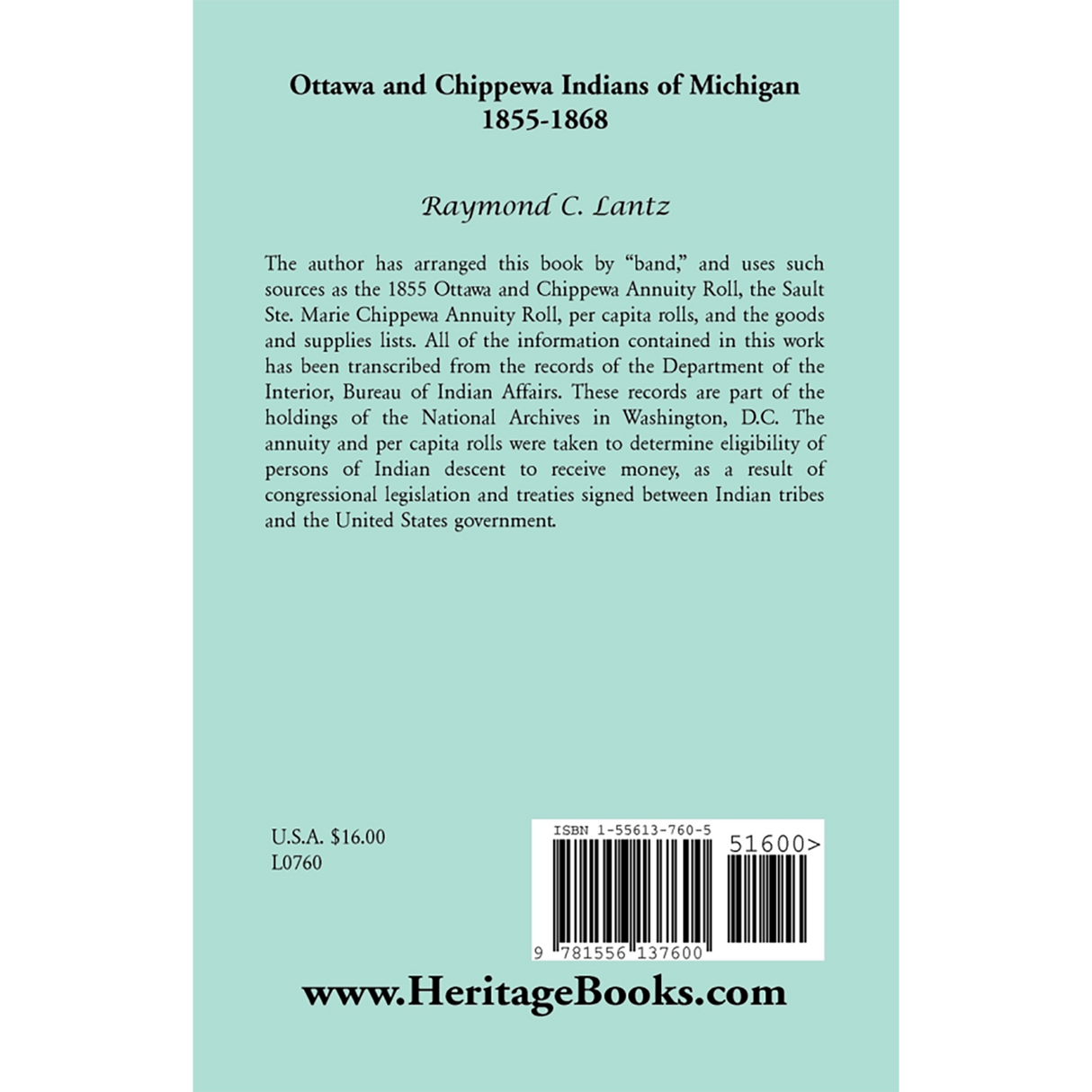 Ottawa and Chippewa Indians of Michigan, 1855-1868 back cover