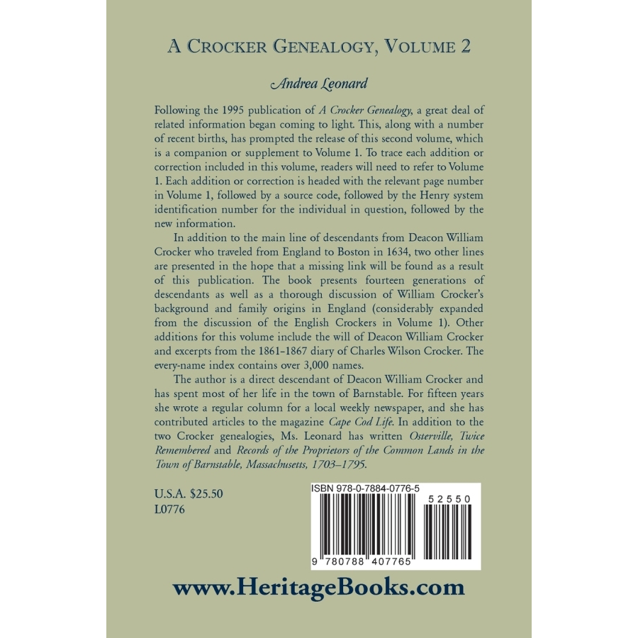 A Crocker Genealogy, Volume 2 back cover
