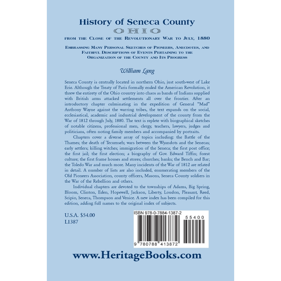 History of Seneca County (Ohio), From the Close of the Revolutionary War to July, 1880 back cover