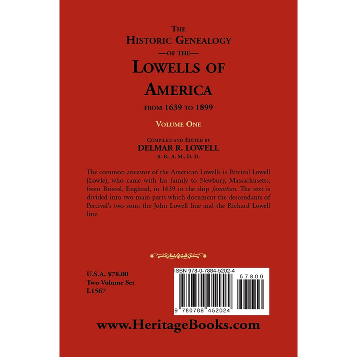 Historic Genealogy of the Lowells of America from 1639 to 1899, Volume 1 back cover