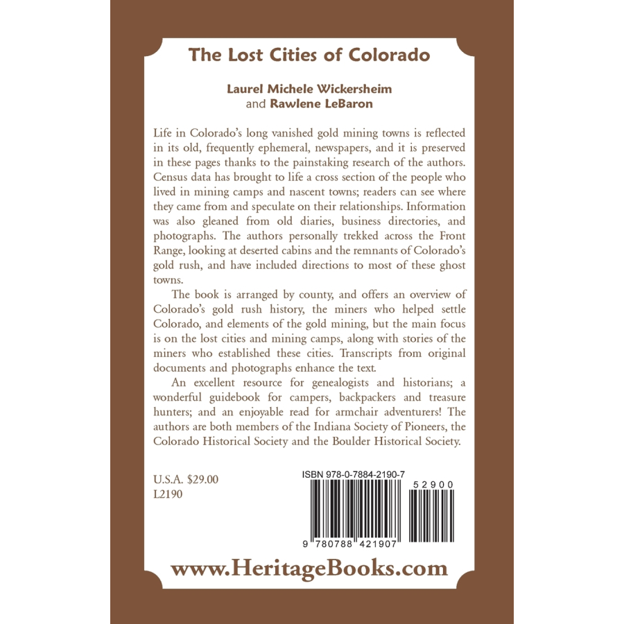 The Lost Cities of Colorado back cover
