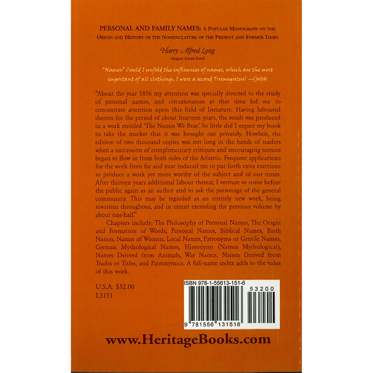 Personal and Family Names: A Popular Monograph on the Origin and History of the Nomenclature of the Present and Former Times back cover