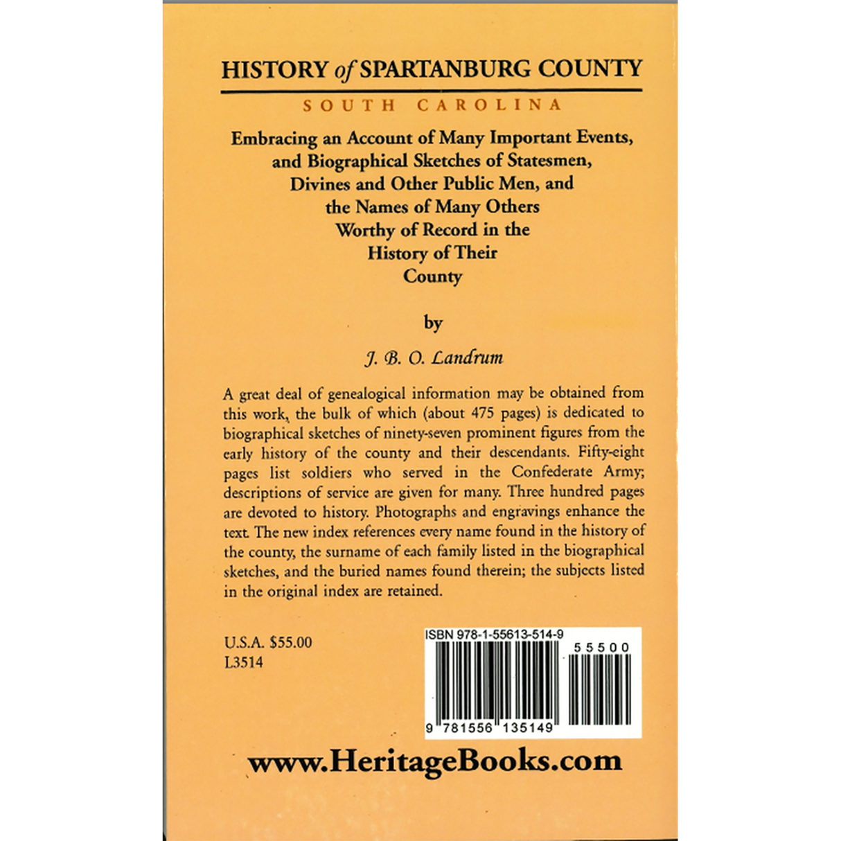History of Spartanburg County, South Carolina back cover