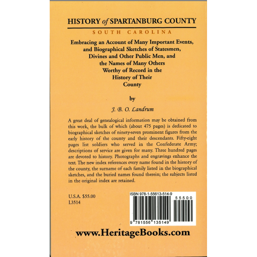 History of Spartanburg County, South Carolina back cover