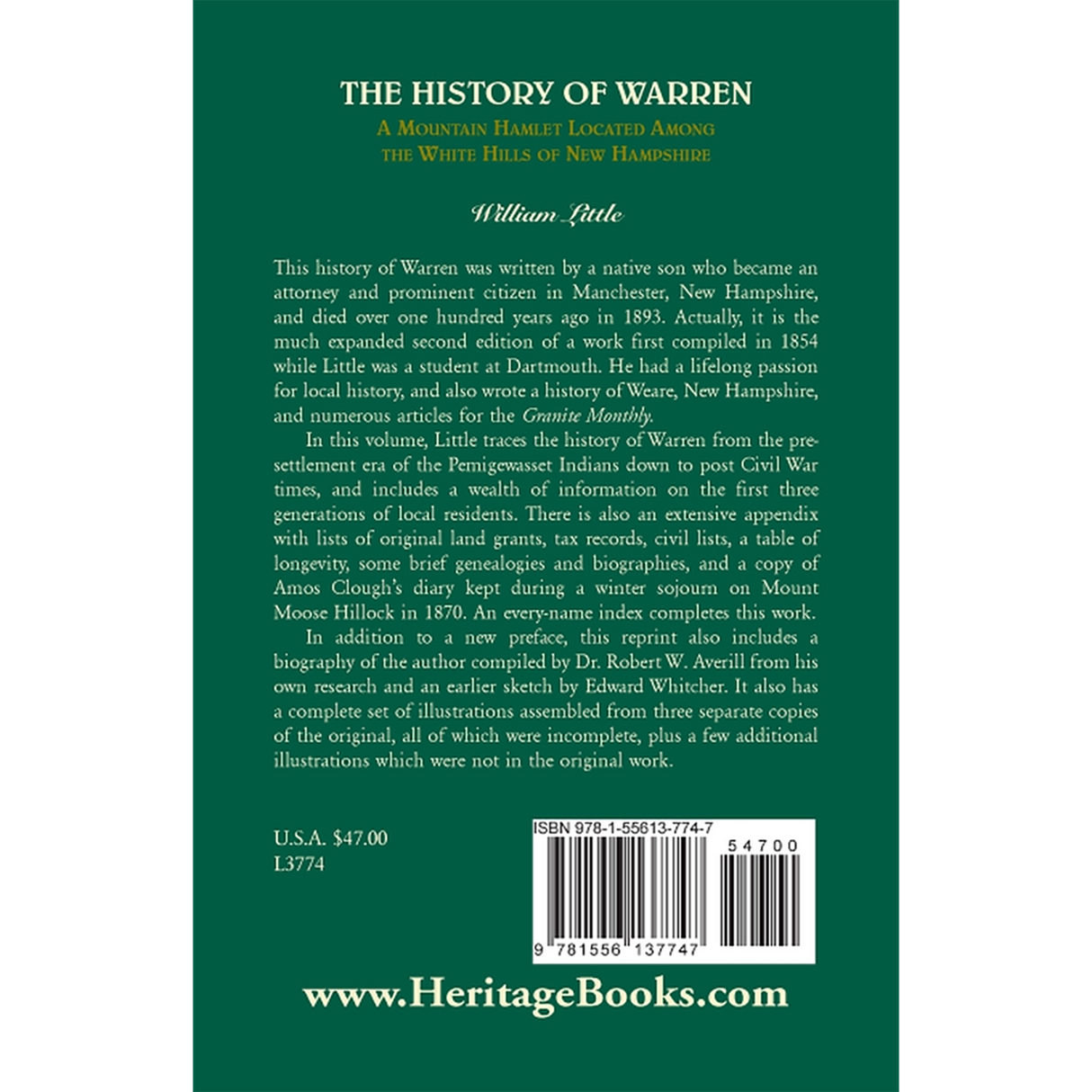 The History of Warren, a Mountain Hamlet Located among the White Hills of New Hampshire back cover