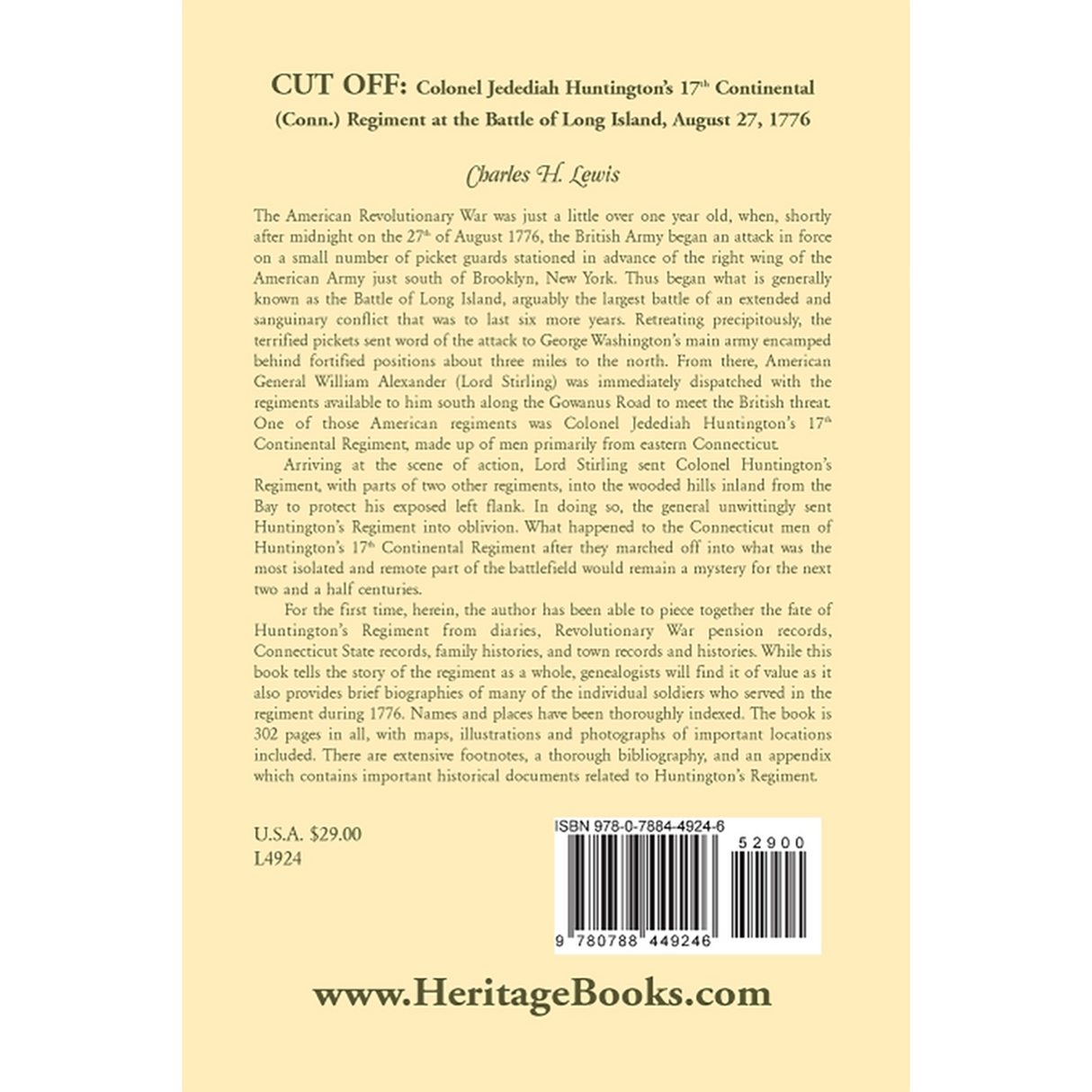 Cut Off: Colonel Jedediah Huntington's 17th Continental (Connecticut) Regiment at the Battle of Long Island, August 27,1776 back cover