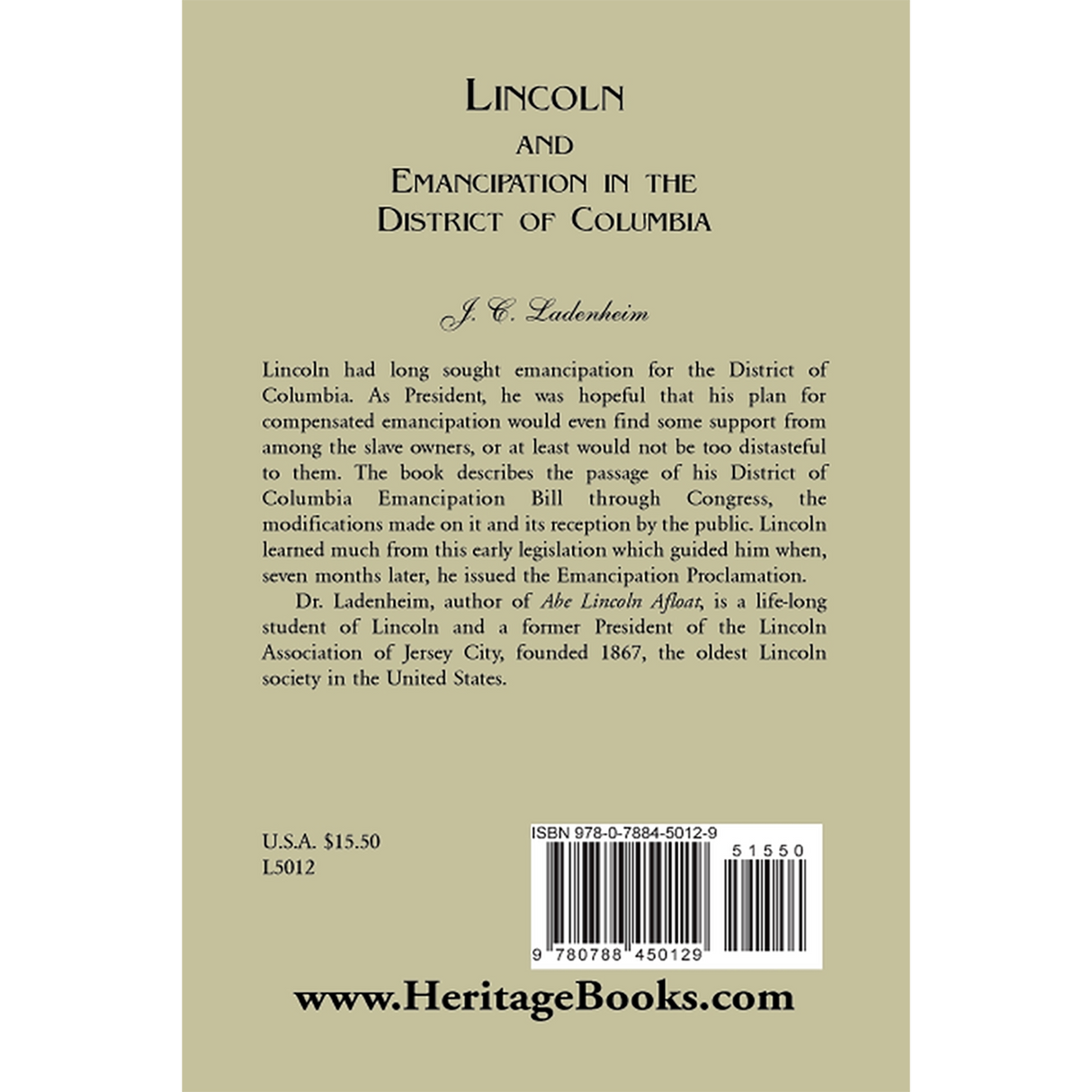 Lincoln and Emancipation in the District of Columbia back cover