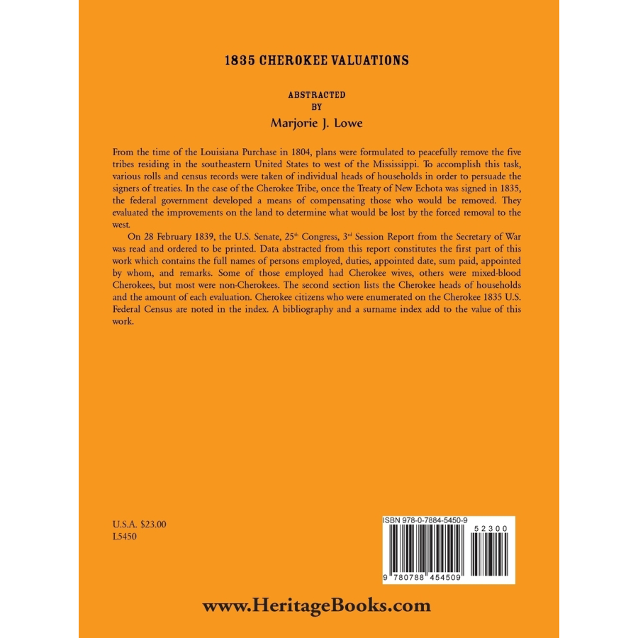 1835 Cherokee Valuations back cover