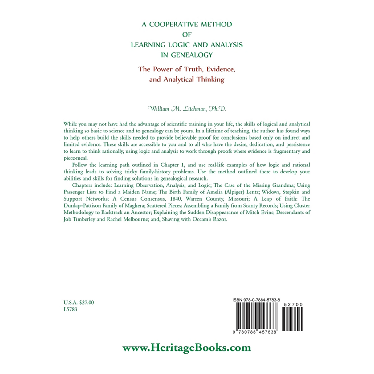 A Cooperative Method of Learning Logic and Analysis in Genealogy: The Power of Truth, Evidence, and Analytical Thinking back cover