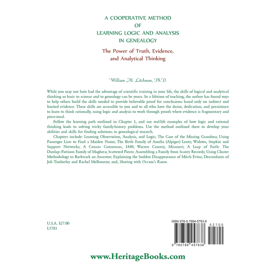 A Cooperative Method of Learning Logic and Analysis in Genealogy: The Power of Truth, Evidence, and Analytical Thinking back cover