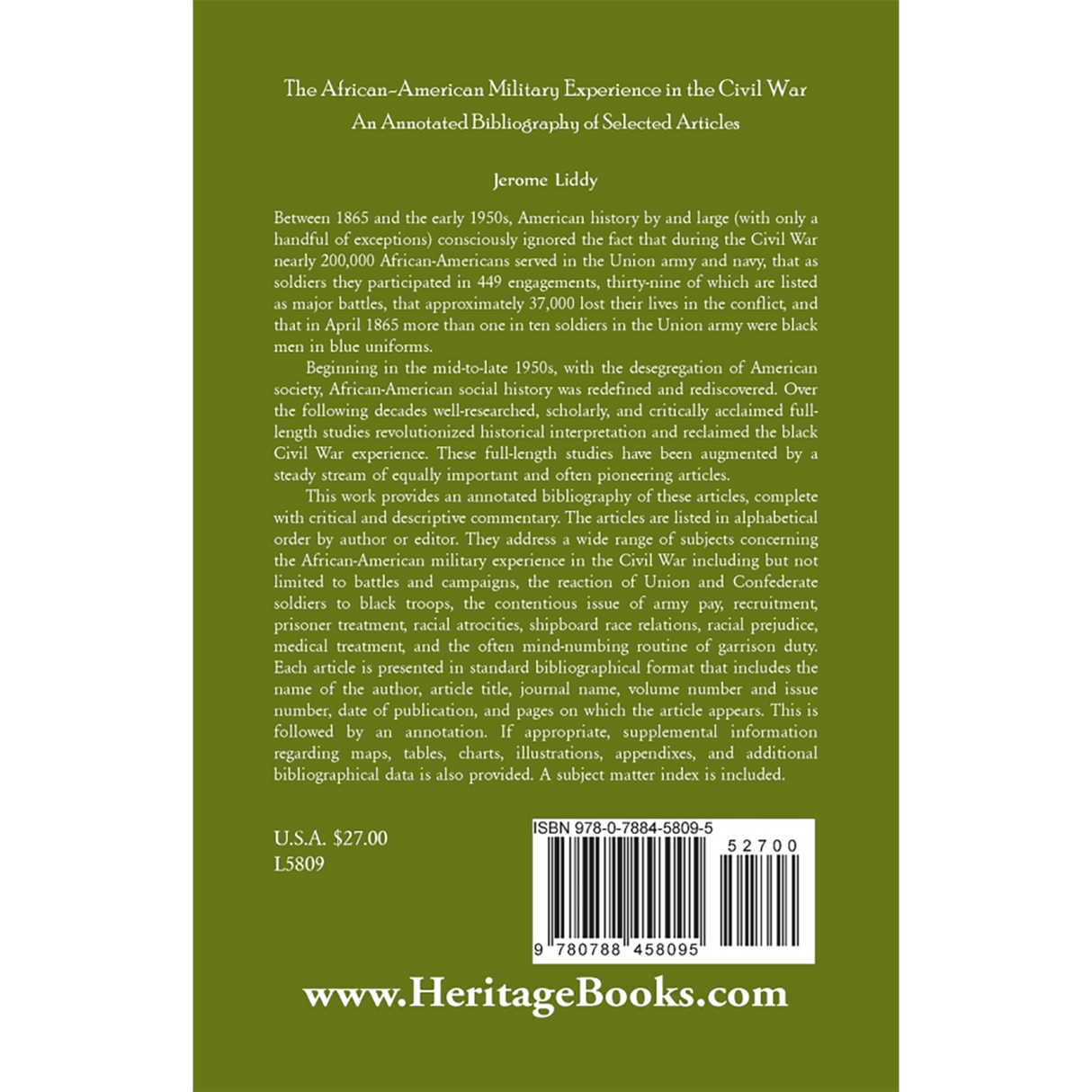 The African-American Military Experience in the Civil War: An Annotated Bibliography of Selected Articles back cover