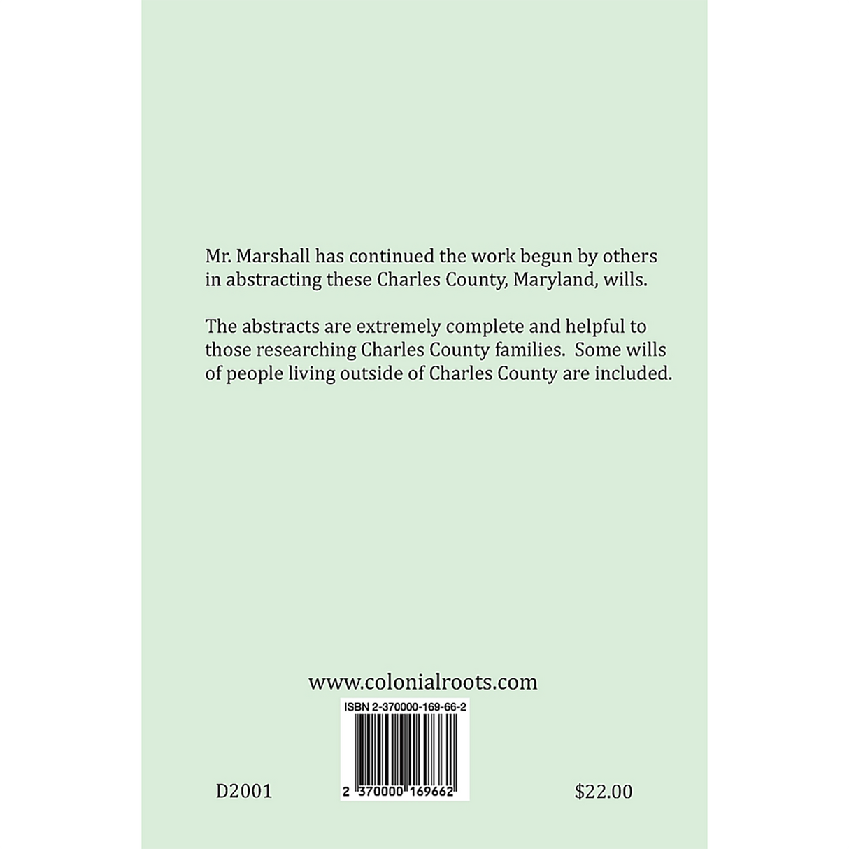 Charles County, Maryland Wills, 1791-1801, Will Book AK-11 back cover