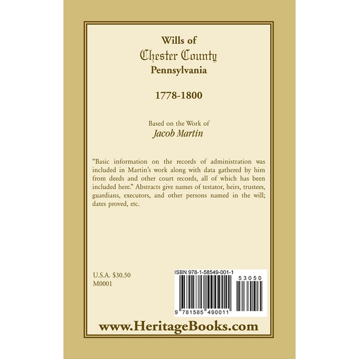The Wills of Chester County, Pennsylvania, 1778-1800 back cover