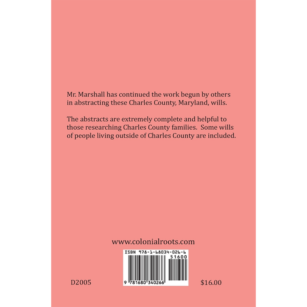 Charles County, Maryland Wills, 1818-1825, Will Book HB-14 back cover