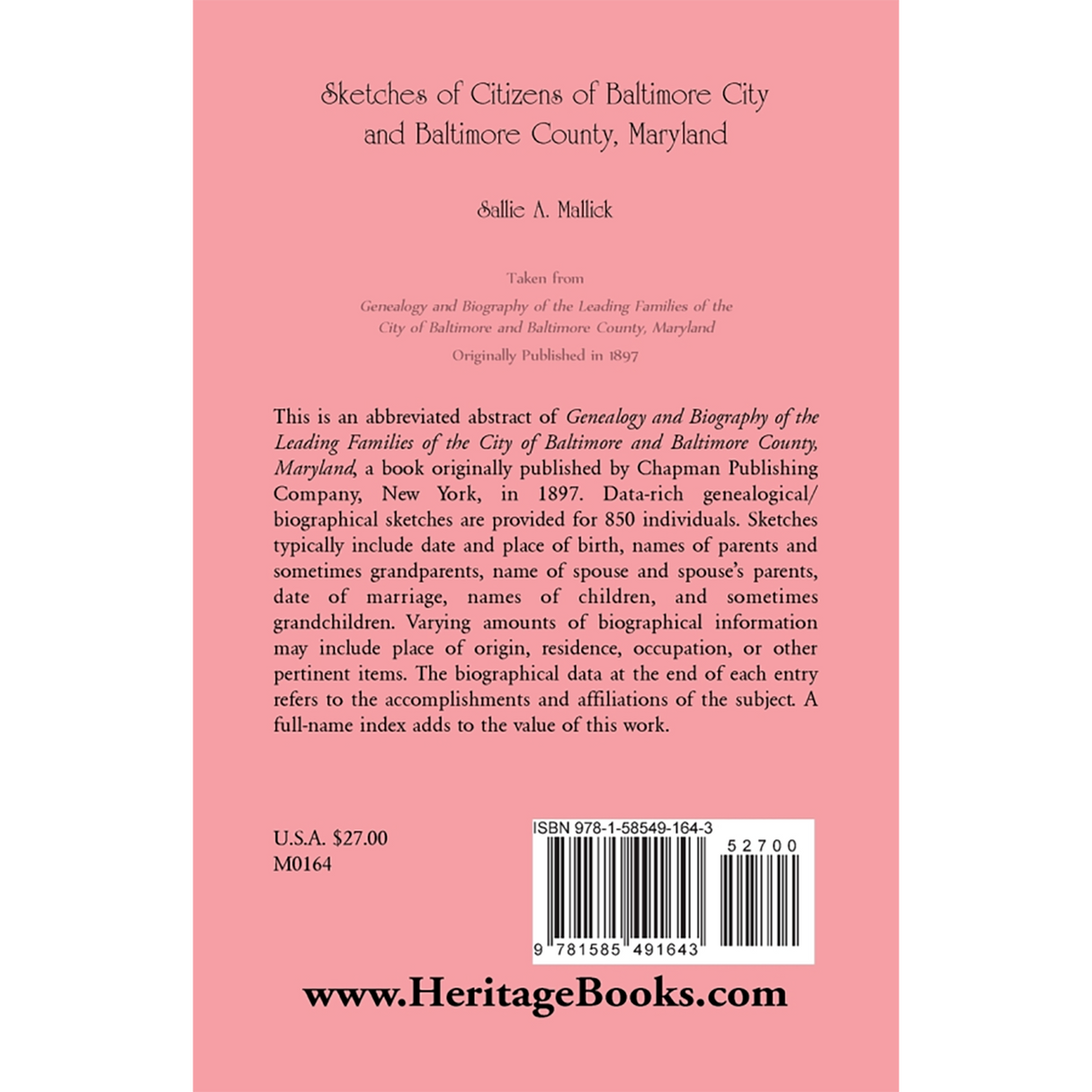 Sketches of Citizens of Baltimore City and Baltimore County, Maryland back cover
