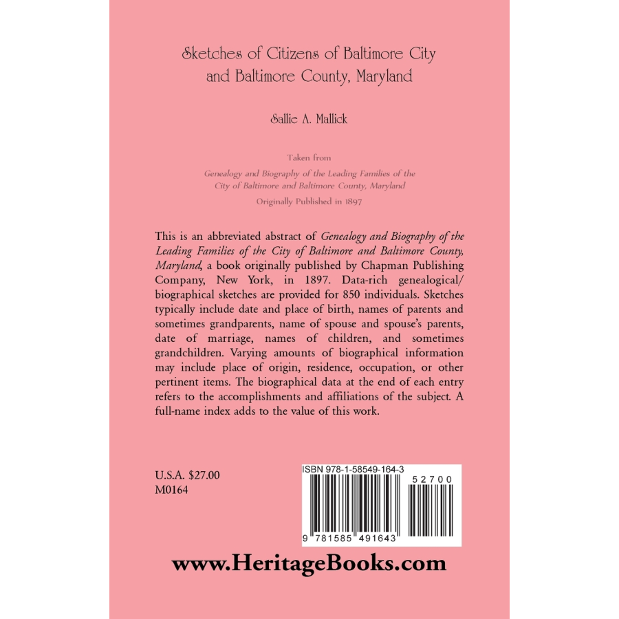 Sketches of Citizens of Baltimore City and Baltimore County, Maryland back cover