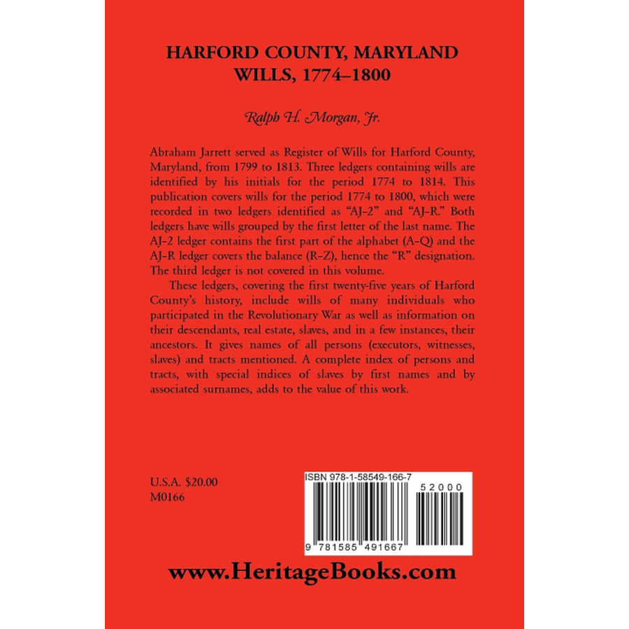 Harford County, Maryland Wills 1774-1800 back cover