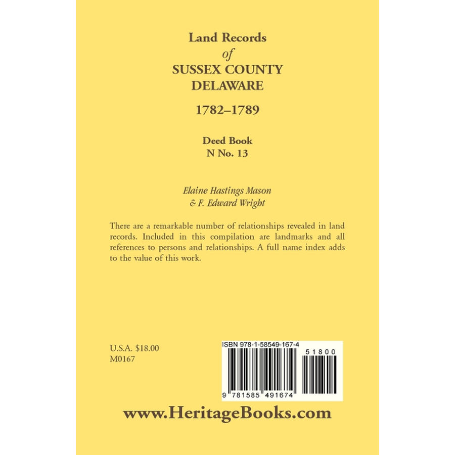 Land Records of Sussex County, Delaware, 1782-1789: Deed Book N No. 13 back cover