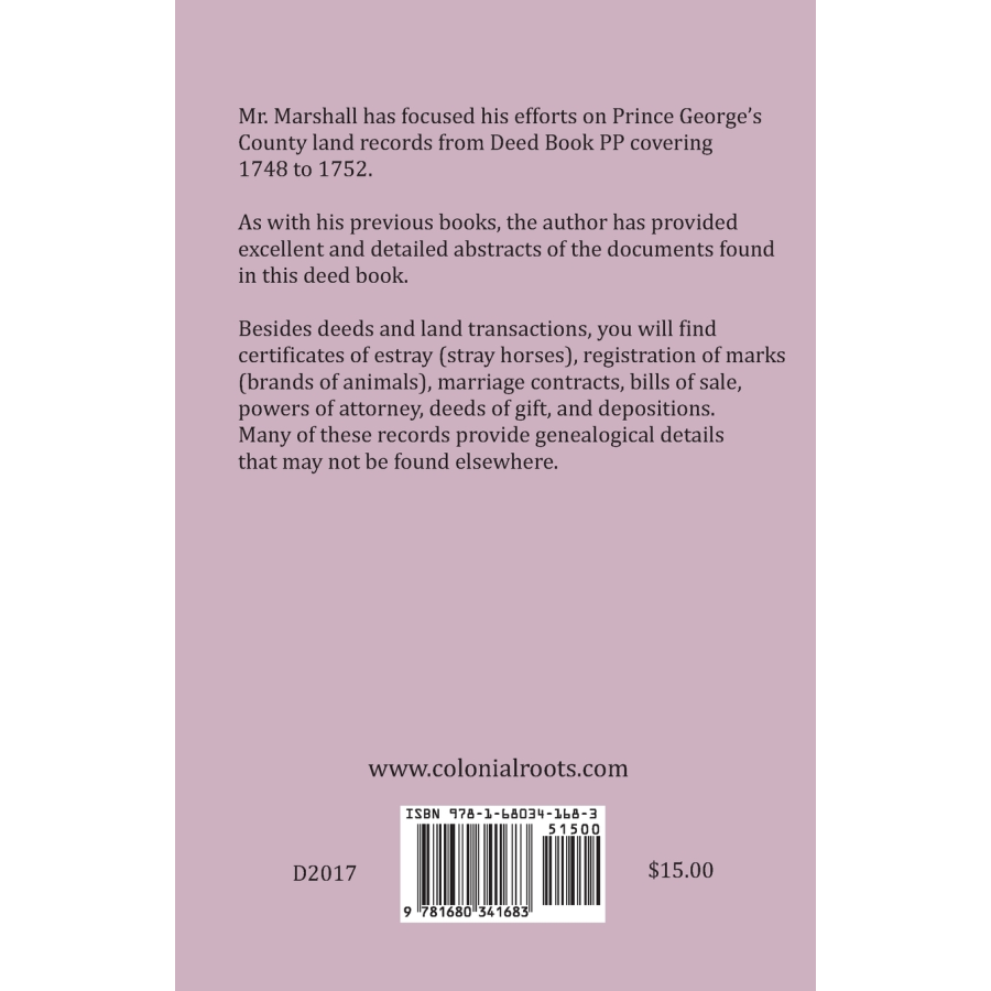 Prince George's County, Maryland Land Records, 1748-1752 back cover