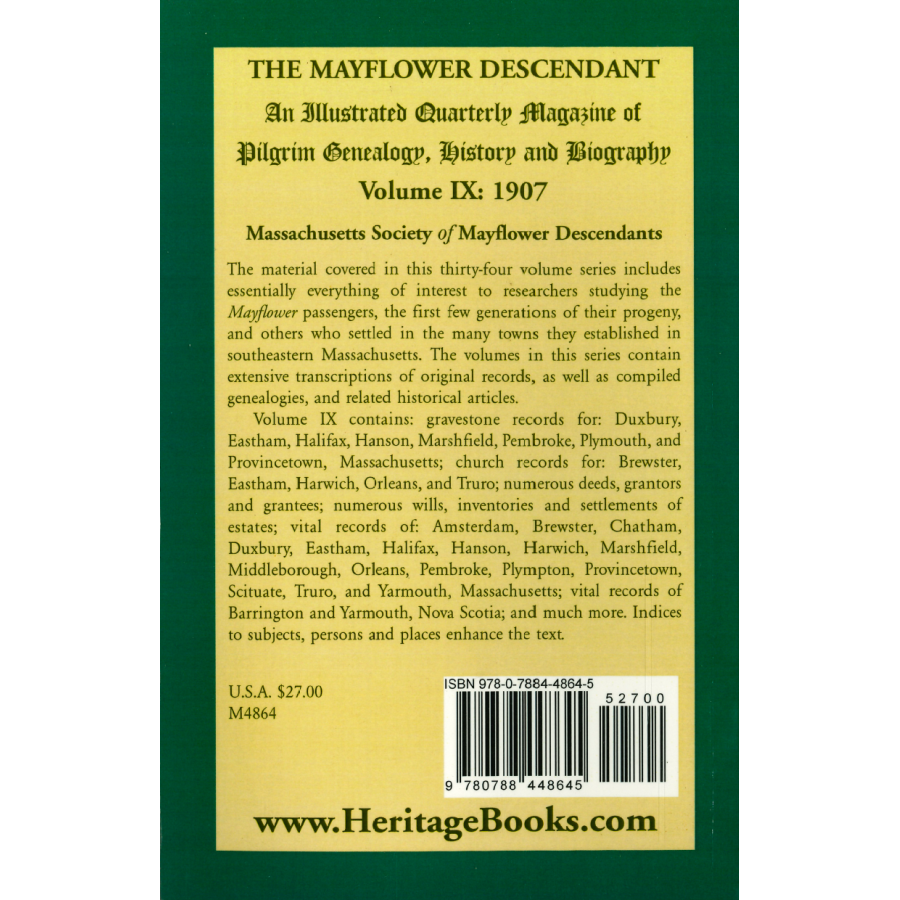 The Mayflower Descendant, Volume 9, 1907 back cover