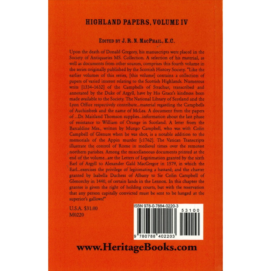 Highland Papers, Volume IV back cover