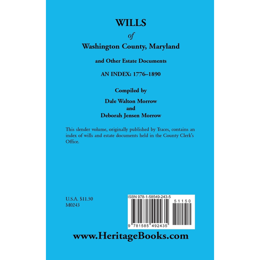 Wills of Washington County, Maryland 1776-1890 back cover
