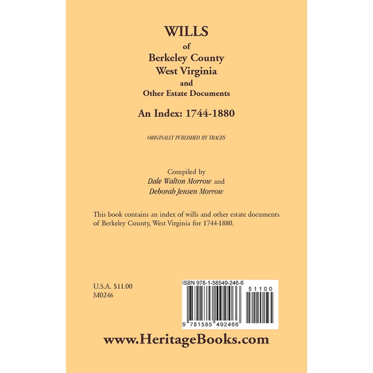 Wills of Berkeley County, West Virginia 1744-1880 back cover