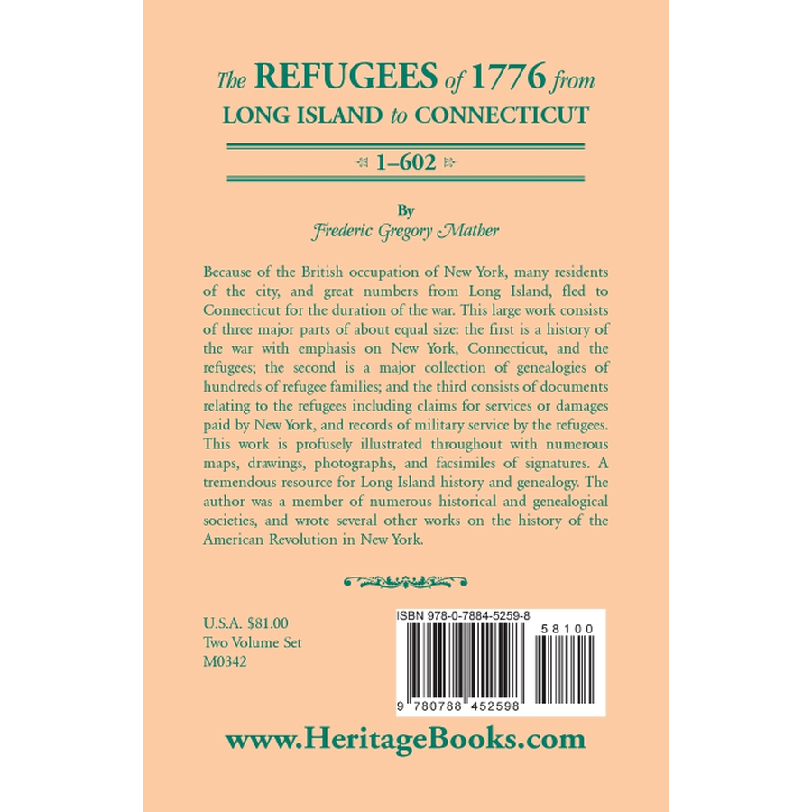 The Refugees of 1776 from Long Island to Connecticut Volume 1 back cover