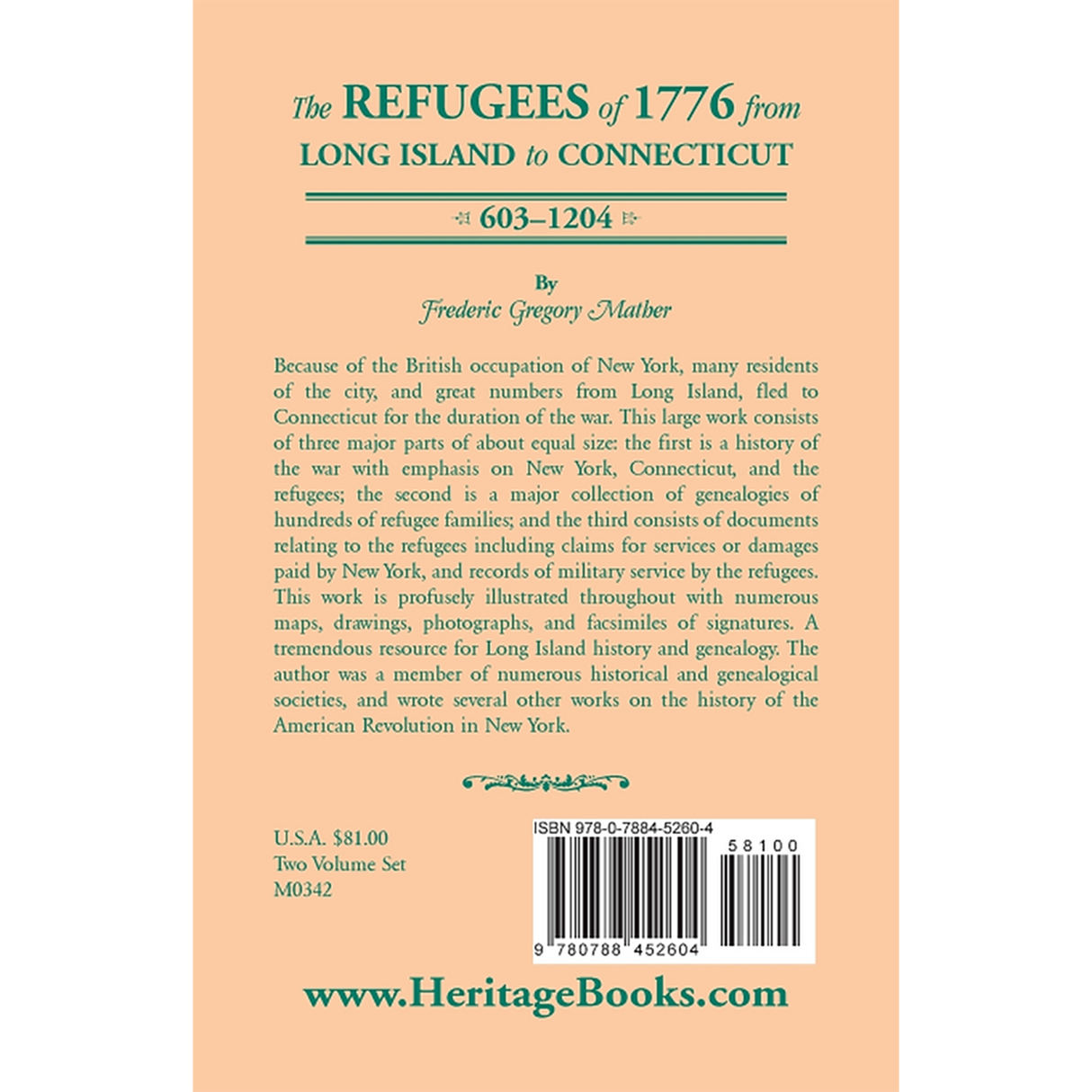 The Refugees of 1776 from Long Island to Connecticut Volume 2 back cover