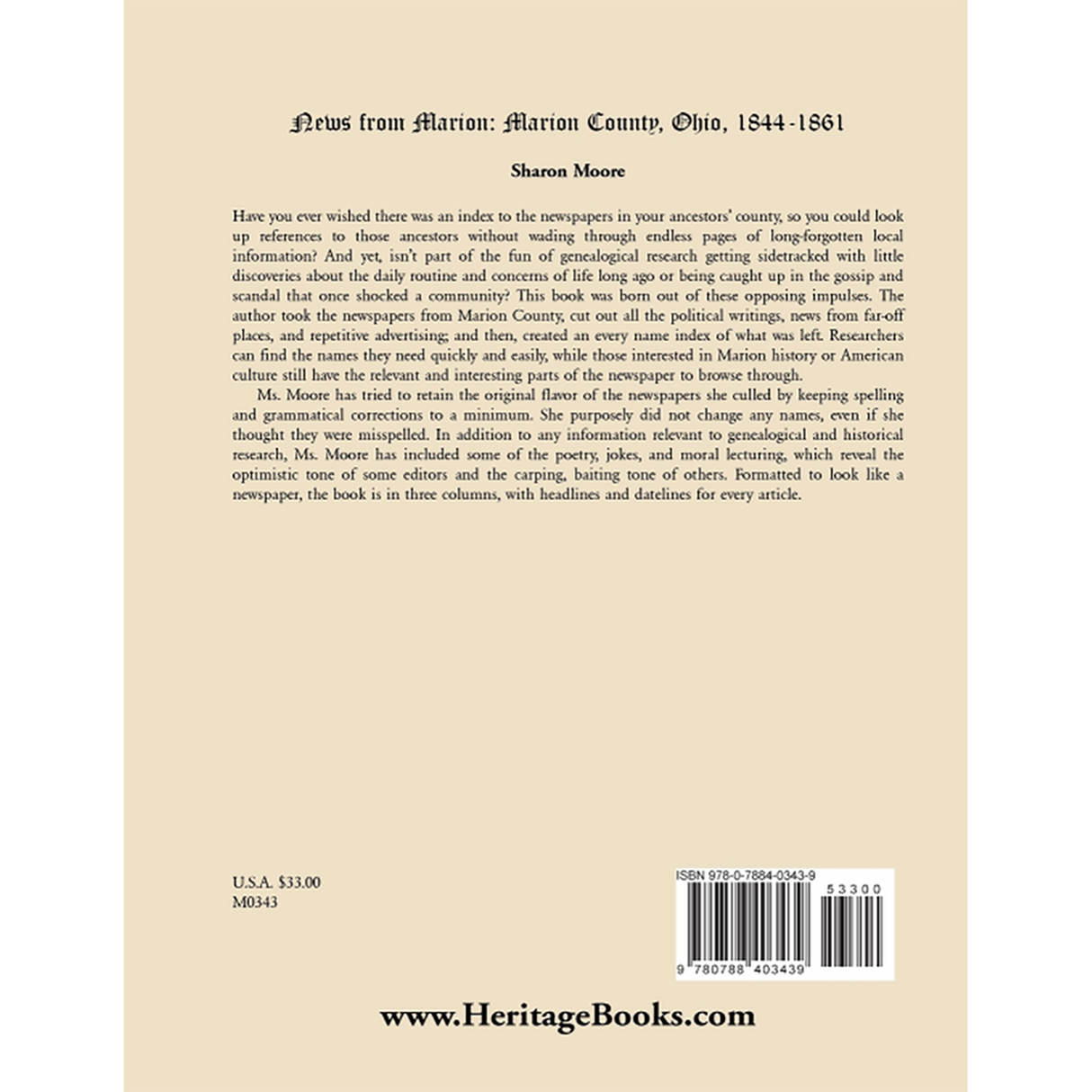 News from Marion: Marion County, Ohio, 1844-1861 back cover