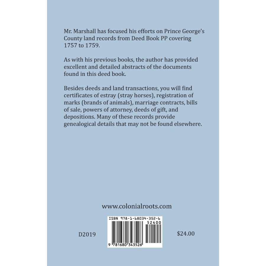 Prince George's County, Maryland Land Records, 1757-1759 back cover