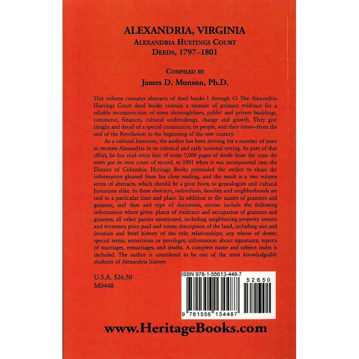 Alexandria, Virginia Hustings Court Deeds, Volume 2: 1797-1801 back cover