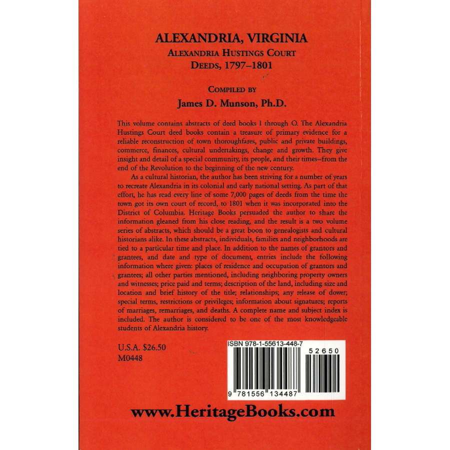 Alexandria, Virginia Hustings Court Deeds, Volume 2: 1797-1801 back cover