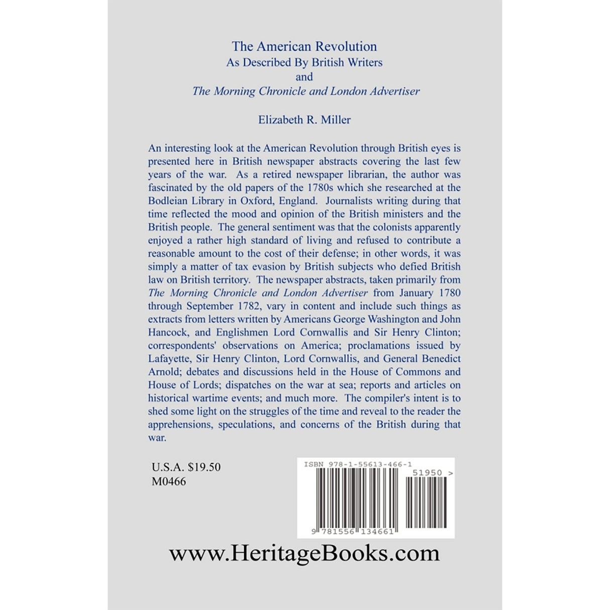The American Revolution: As Described by British Writers and The Morning Chronicle and London Advertiser back cover
