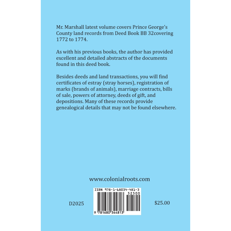 Prince George's County, Maryland Land Records, 1772-1774 back cover