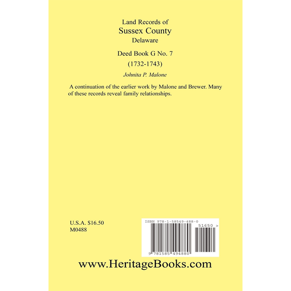 Land Records of Sussex County, Delaware, 1732-1743: Deed Book G No. 7 back cover