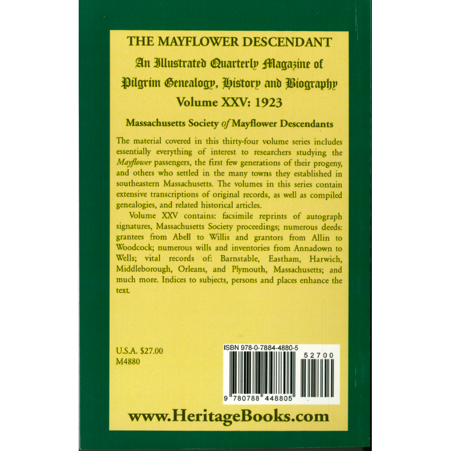 The Mayflower Descendant, Volume 25, 1923 back cover