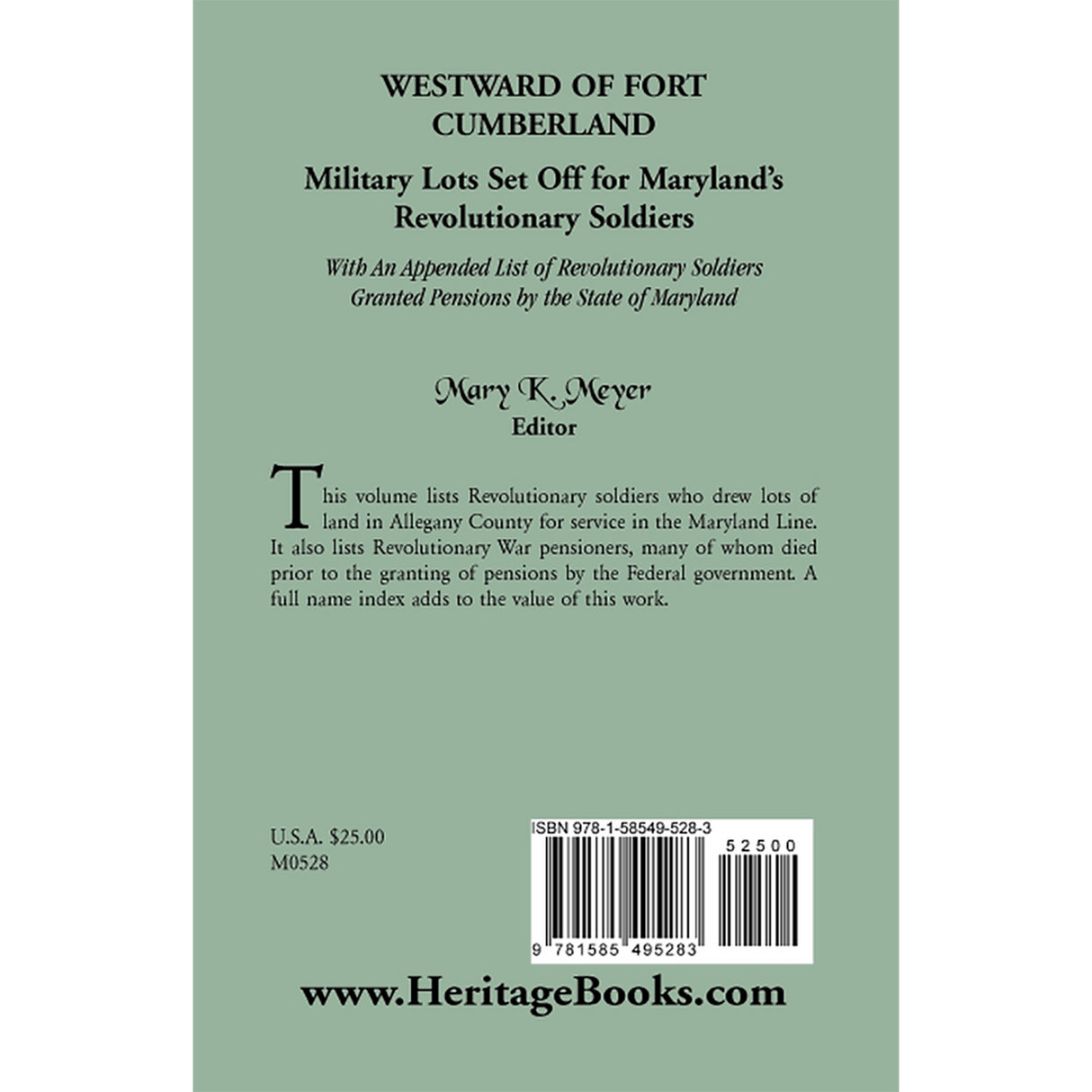 Westward of Fort Cumberland: Military Lots Set Off for Maryland's Revolutionary Soldiers back cover
