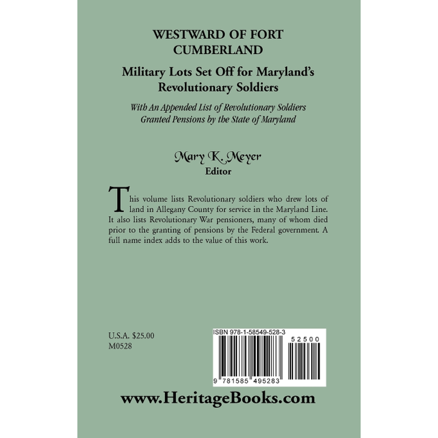 Westward of Fort Cumberland: Military Lots Set Off for Maryland's Revolutionary Soldiers back cover