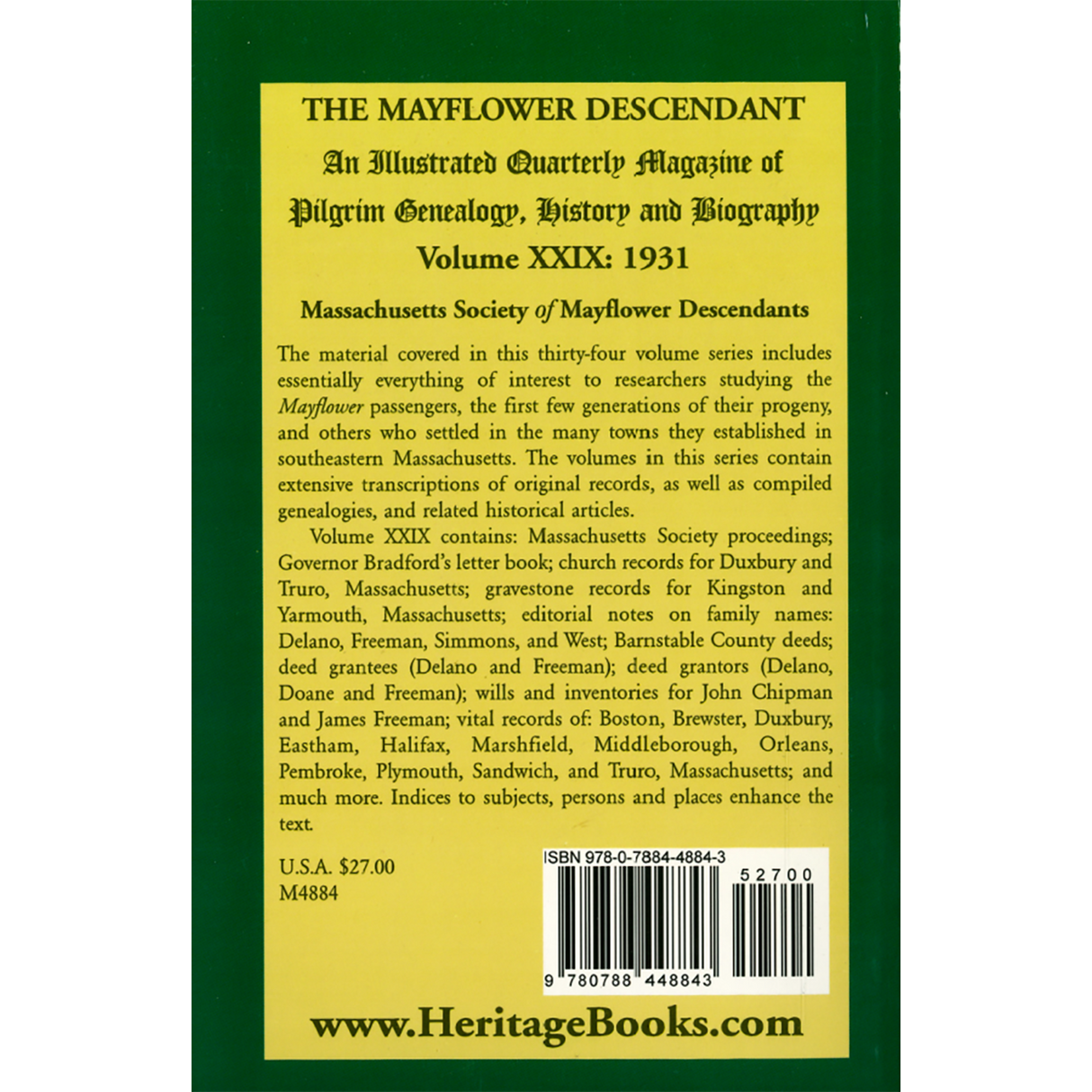 The Mayflower Descendant, Volume 29, 1931 back cover