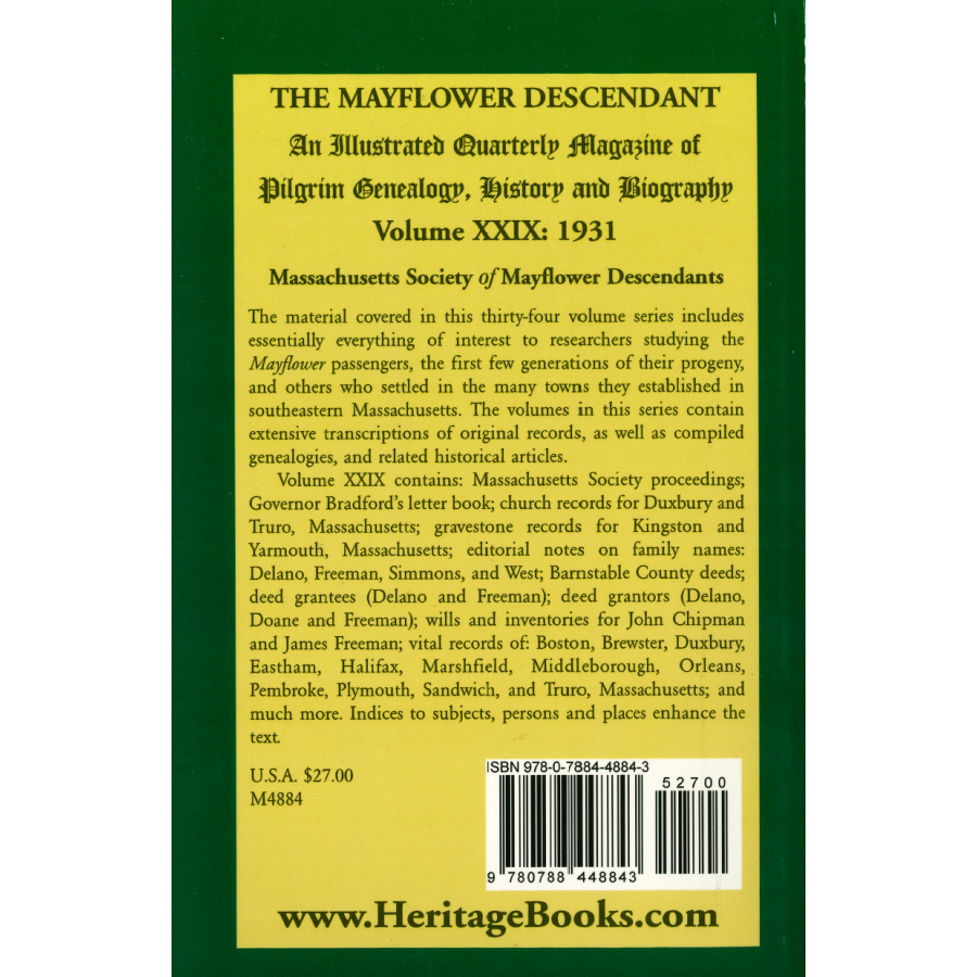 The Mayflower Descendant, Volume 29, 1931 back cover