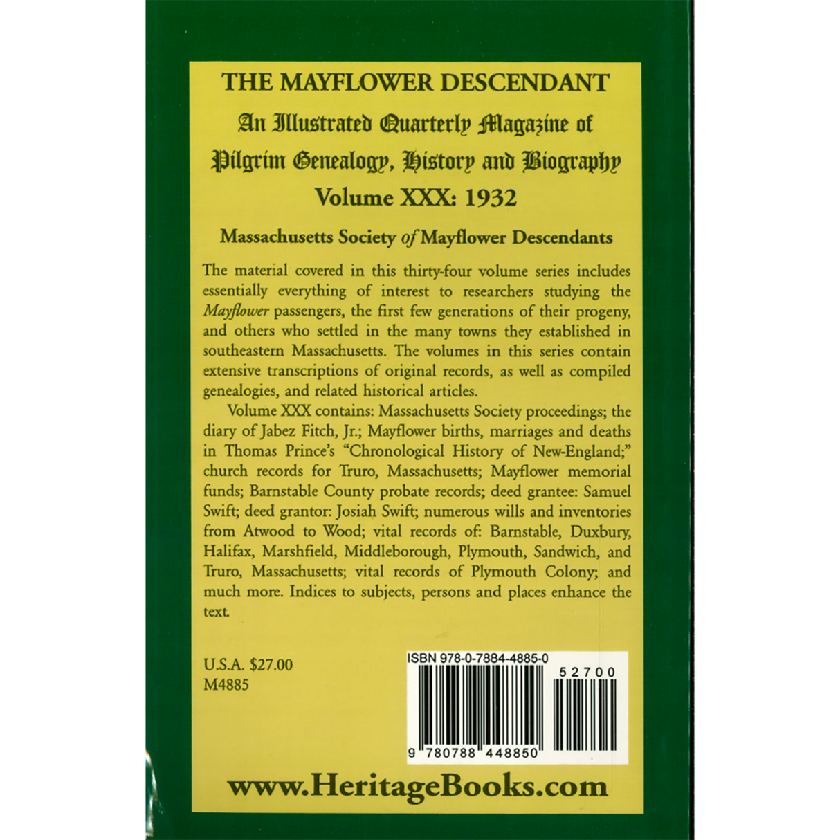 The Mayflower Descendant, Volume 30, 1932 back cover