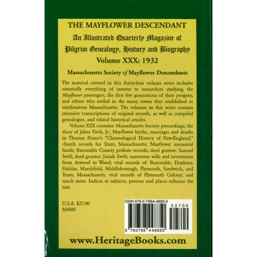 The Mayflower Descendant, Volume 30, 1932 back cover