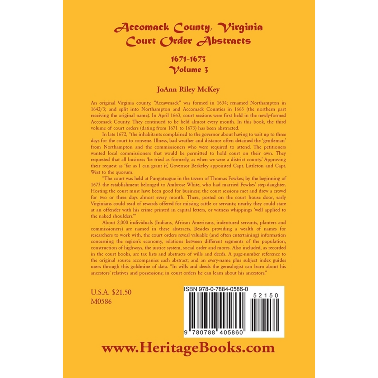 Accomack County, Virginia Court Order Abstracts, Volume 3: 1671-1673 back cover