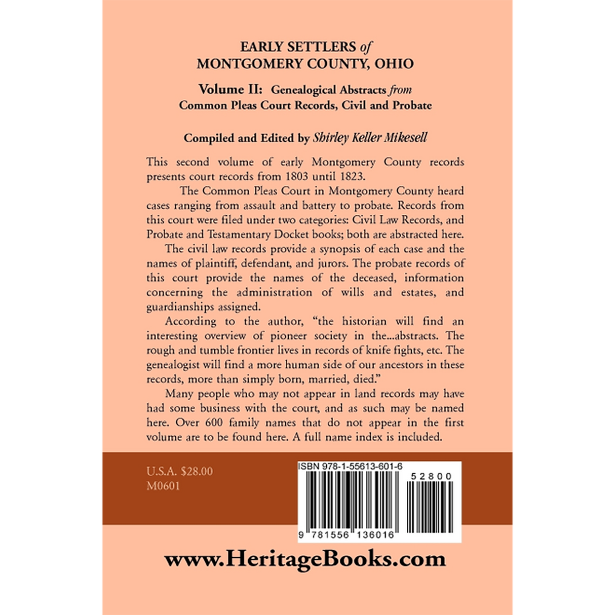 Early Settlers of Montgomery County, Ohio: Genealogical Abstracts from Common Pleas Court Records Civil and Probate back cover