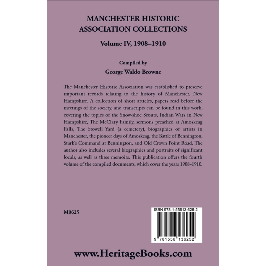 Manchester Historic Association Collections, Volume 4, 1908-1910 back cover