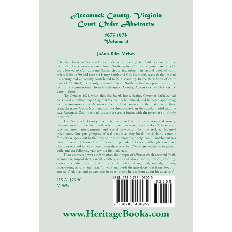 Accomack County, Virginia Court Order Abstracts, Volume 4: 1673-1676 back cover