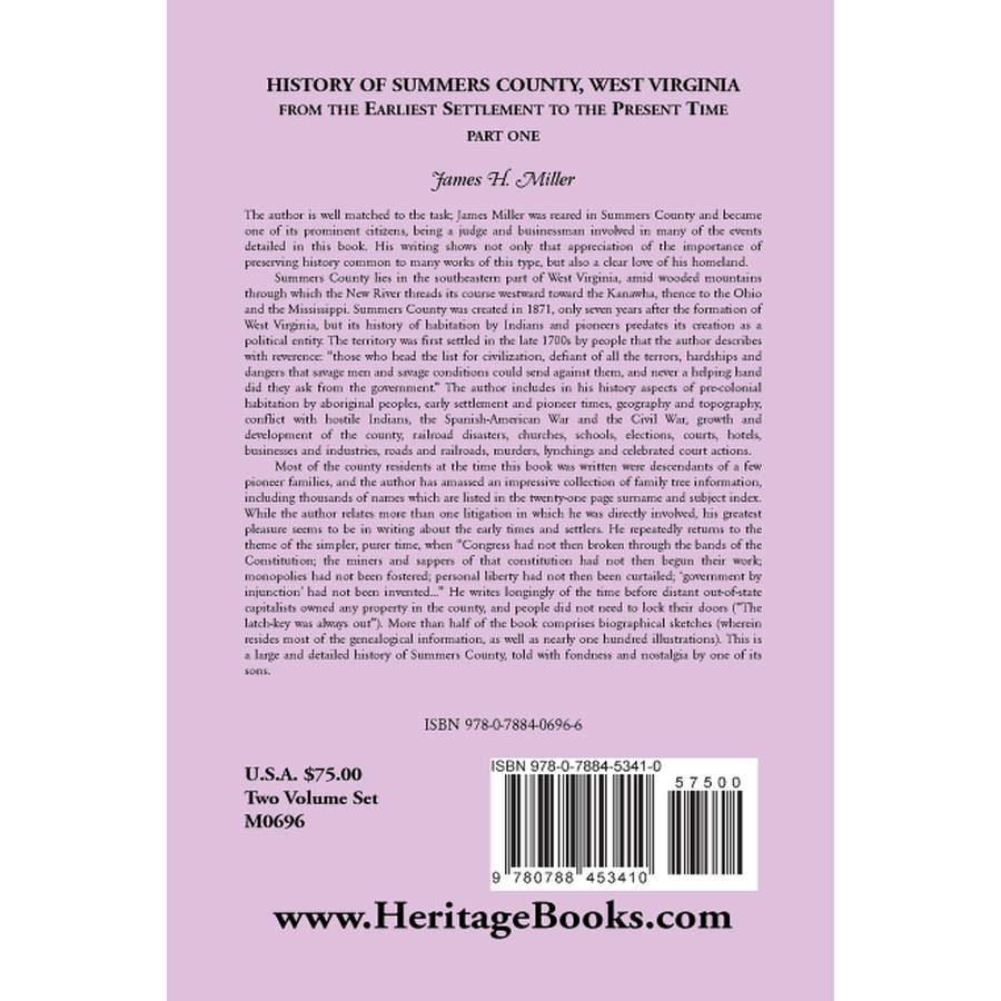 History of Summers County, West Virginia From the Earliest Settlement to the Present Time back cover