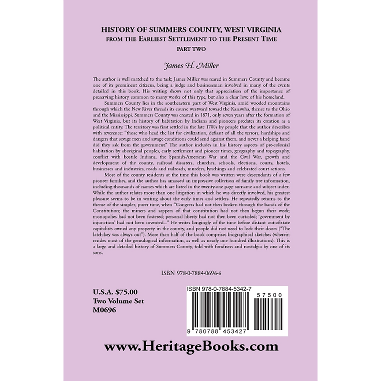 History of Summers County, West Virginia From the Earliest Settlement to the Present Time, Volume 2 back cover